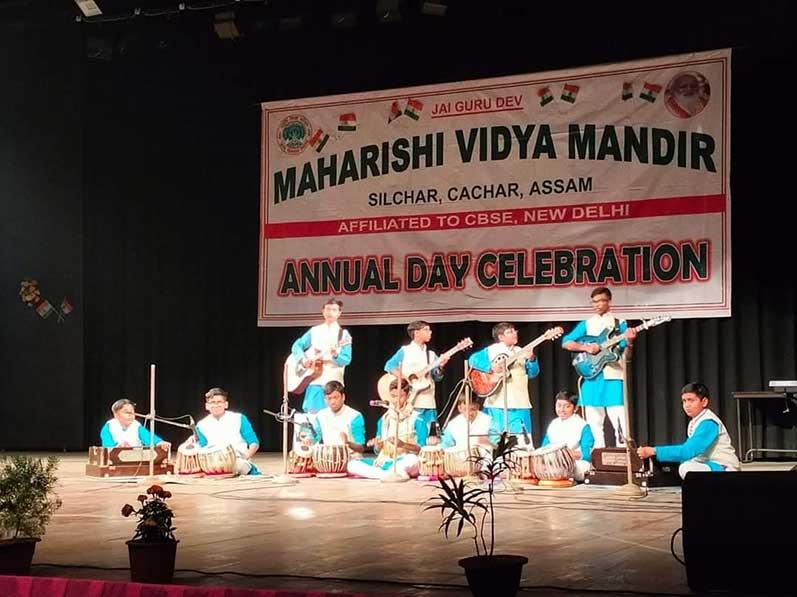 Students of MVM Silchar playing different musical 
instruments on the occasion of Annual Day.