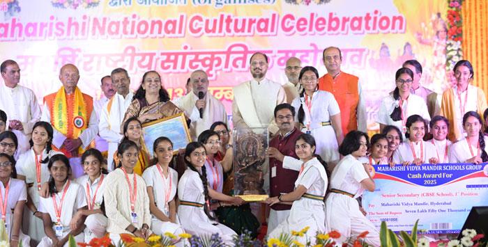 Smt.Vasanthy Parasuraman, Principal of MVM Hyderabad Senior Secondary School got 1st Prize on the occasion of Maharishi National Cultural Celebration 2025.